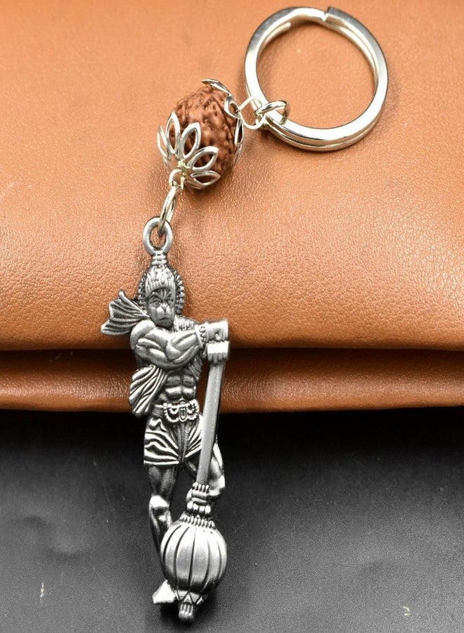 AFH Jay Shree Ram Gadhadhari Lord Hanuman Grey Rudraksha Keychain for Men and Women - Image 3